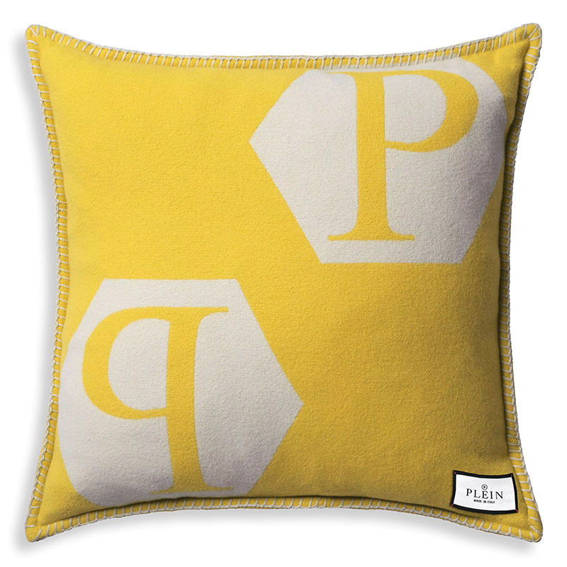 Подушка Philipp Plein Cushion Cashmere PP Logo 65 x 65 Yellow Белый Желтый Подушка Philipp Plein Cushion Cashmere PP Logo 65 x 65 Yellow Белый Желтый в Тюмени | Loft Concept