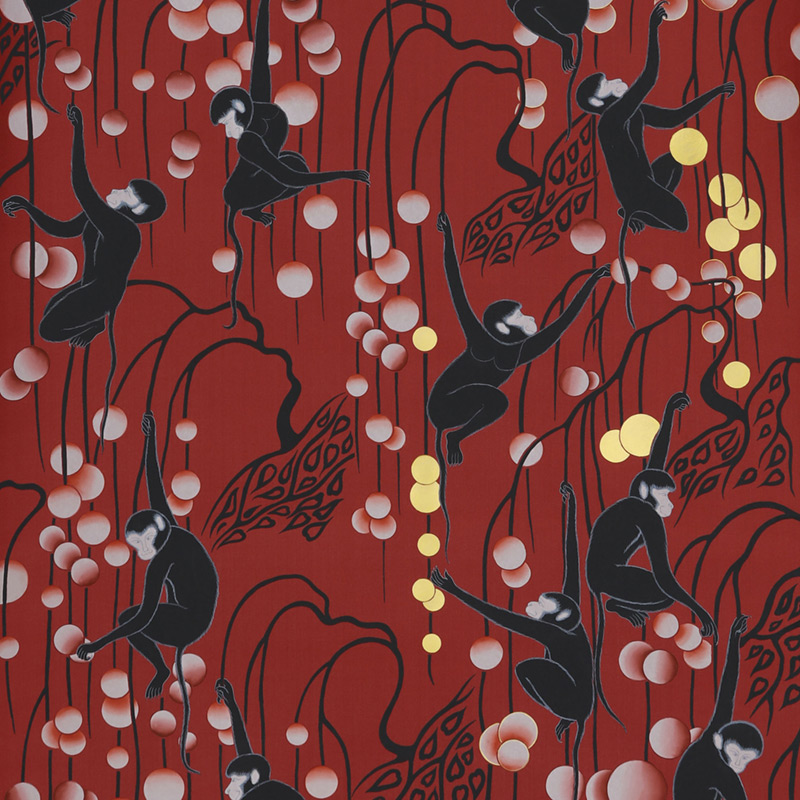 Обои ручная роспись Deco Monkeys Shanghai on Scarlet Lady dyed silk Обои ручная роспись Deco Monkeys Shanghai on Scarlet Lady dyed silk в Тюмени | Loft Concept