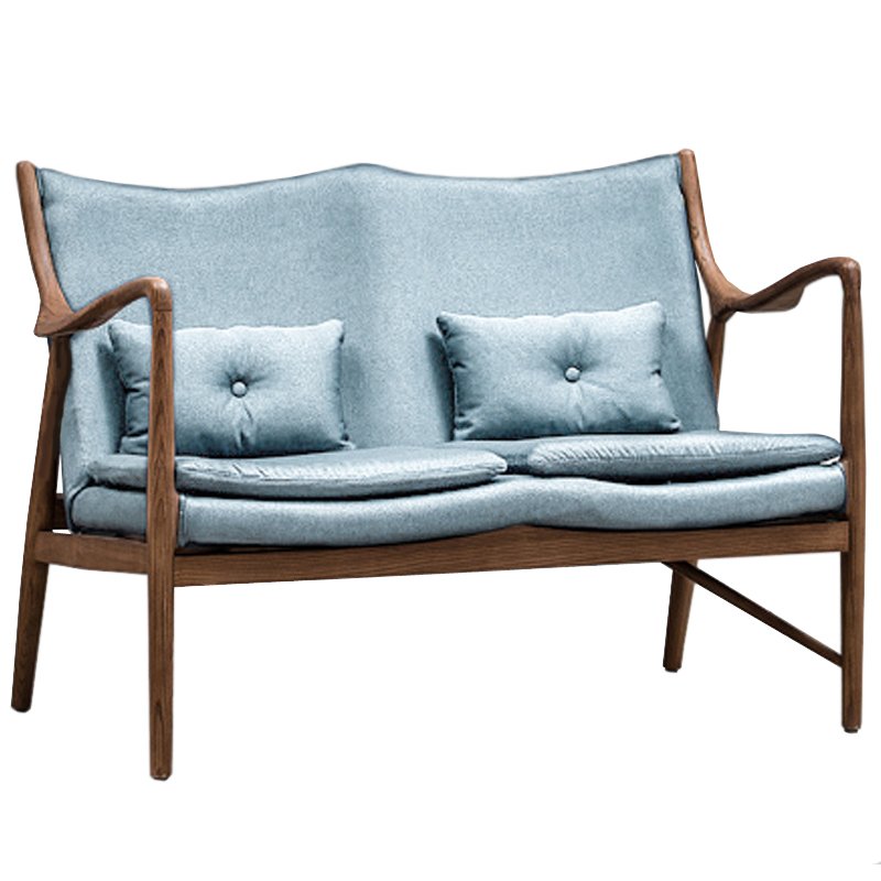 Диван Makeshift Loveseat Sofa light blue linen Голубой Дерево Табак в Тюмени | Loft Concept 