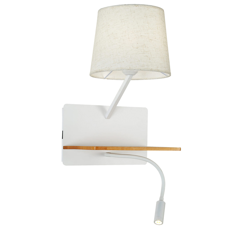 Бра с абажуром и гибким спотом Trumpet Wall White USB Белый Коричневый Бра с абажуром и гибким спотом Trumpet Wall White USB Белый Коричневый в Тюмени | Loft Concept