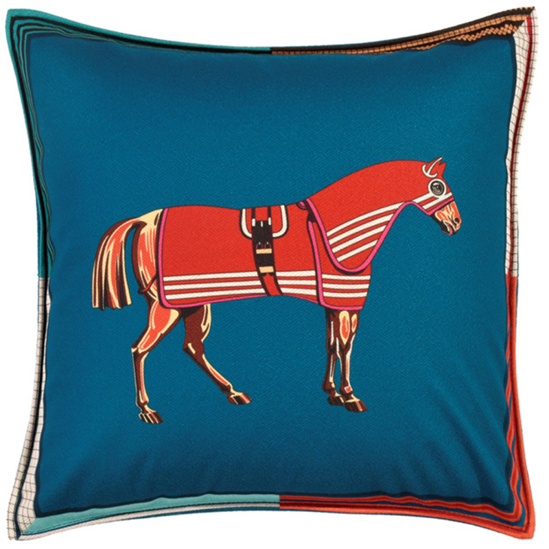 Декоративная подушка Hermes Horse 41 Синий Красный Мульти в Тюмени | Loft Concept 
