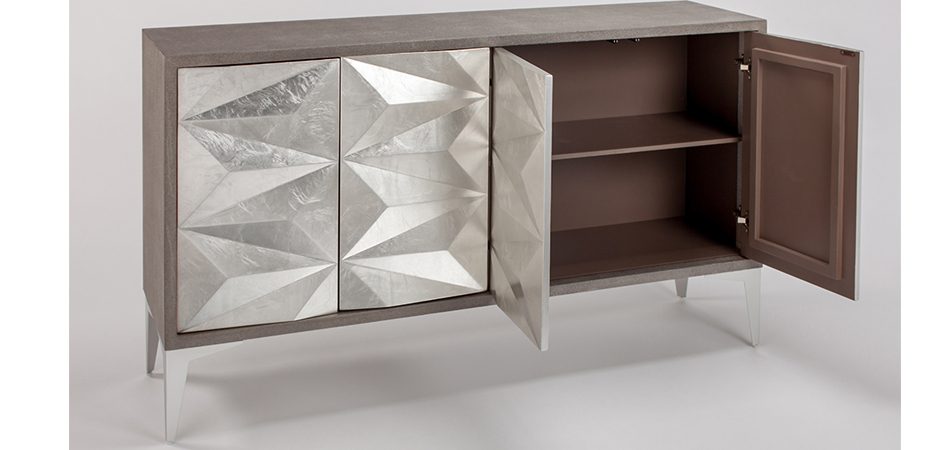 Комод с геометрическим рельефным фасадом Mirrored Doors Серебристый Комод с геометрическим рельефным фасадом Mirrored Doors Серебристый - Loft-Concept в Тюмени