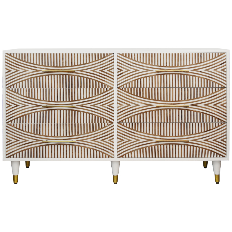 Комод с инкрустацией 6 ящиков Arc Bone Inlay 6 Drawers Белый Коричневый Золотой Комод с инкрустацией 6 ящиков Arc Bone Inlay 6 Drawers Белый Коричневый Золотой в Тюмени | Loft Concept