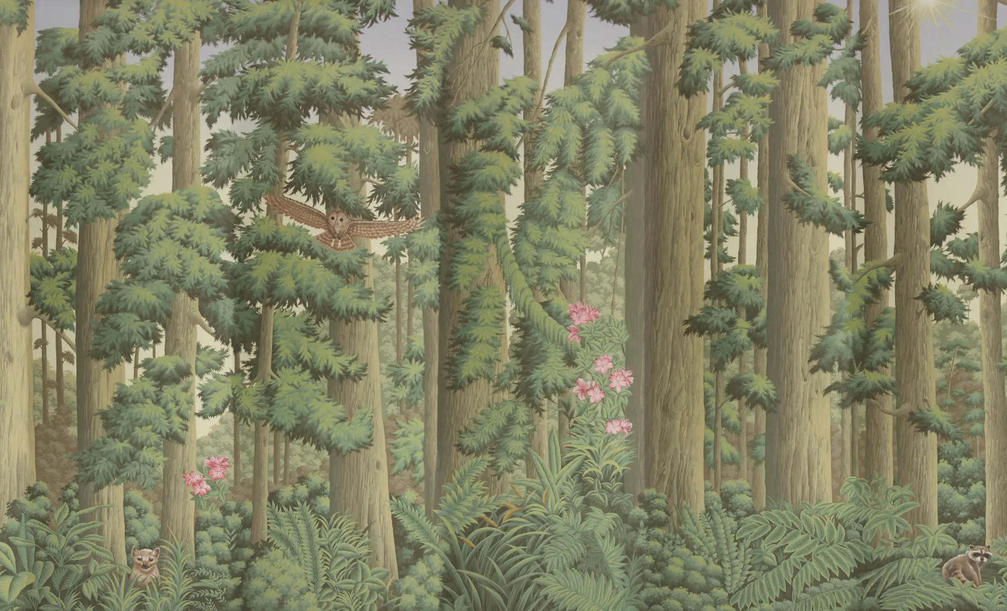 Обои ручная роспись Redwoods Sequoia colourway on Aurore scenic paper Обои ручная роспись Redwoods Sequoia colourway on Aurore scenic paper - постер Loft-Concept в Тюмени
