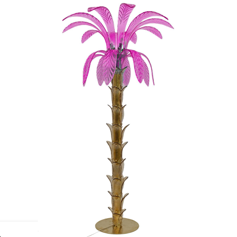 Торшер Glass Decorated Palm Floor Lamp Pink Листья Пальмы  Золотой Розовый в Тюмени | Loft Concept 