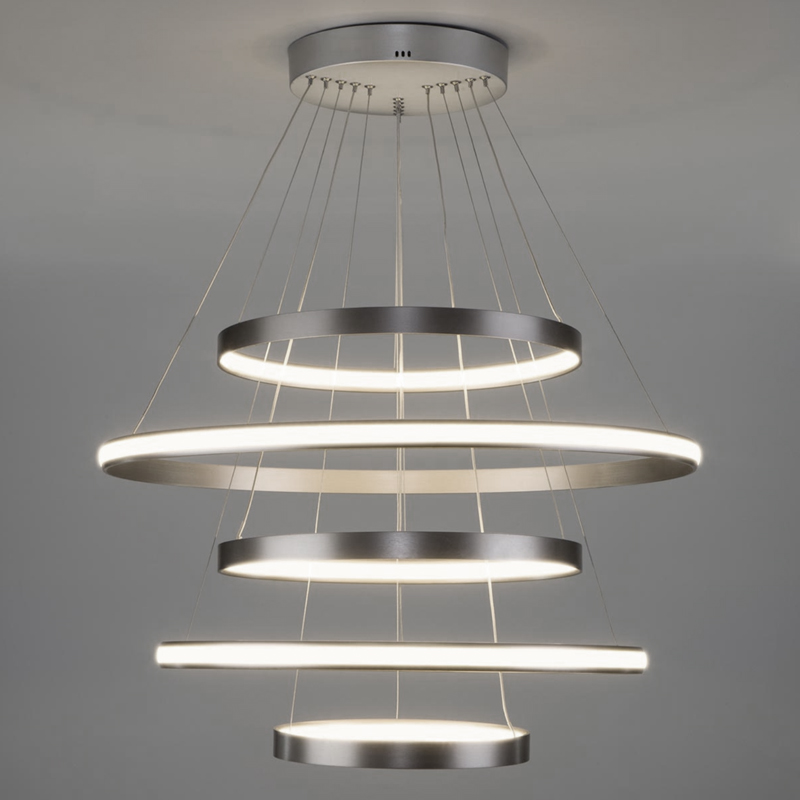 Люстра Light Ring Vertical Silver 5 колец Никель Сатин Люстра Light Ring Vertical Silver 5 колец Никель Сатин в Тюмени | Loft Concept