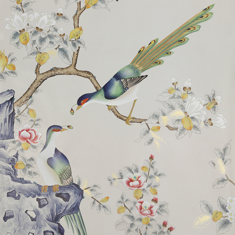 Обои ручная роспись Japanese Garden Colourway SC-252 on grey dyed paper Обои ручная роспись Japanese Garden Colourway SC-252 on grey dyed paper в Тюмени | Loft Concept