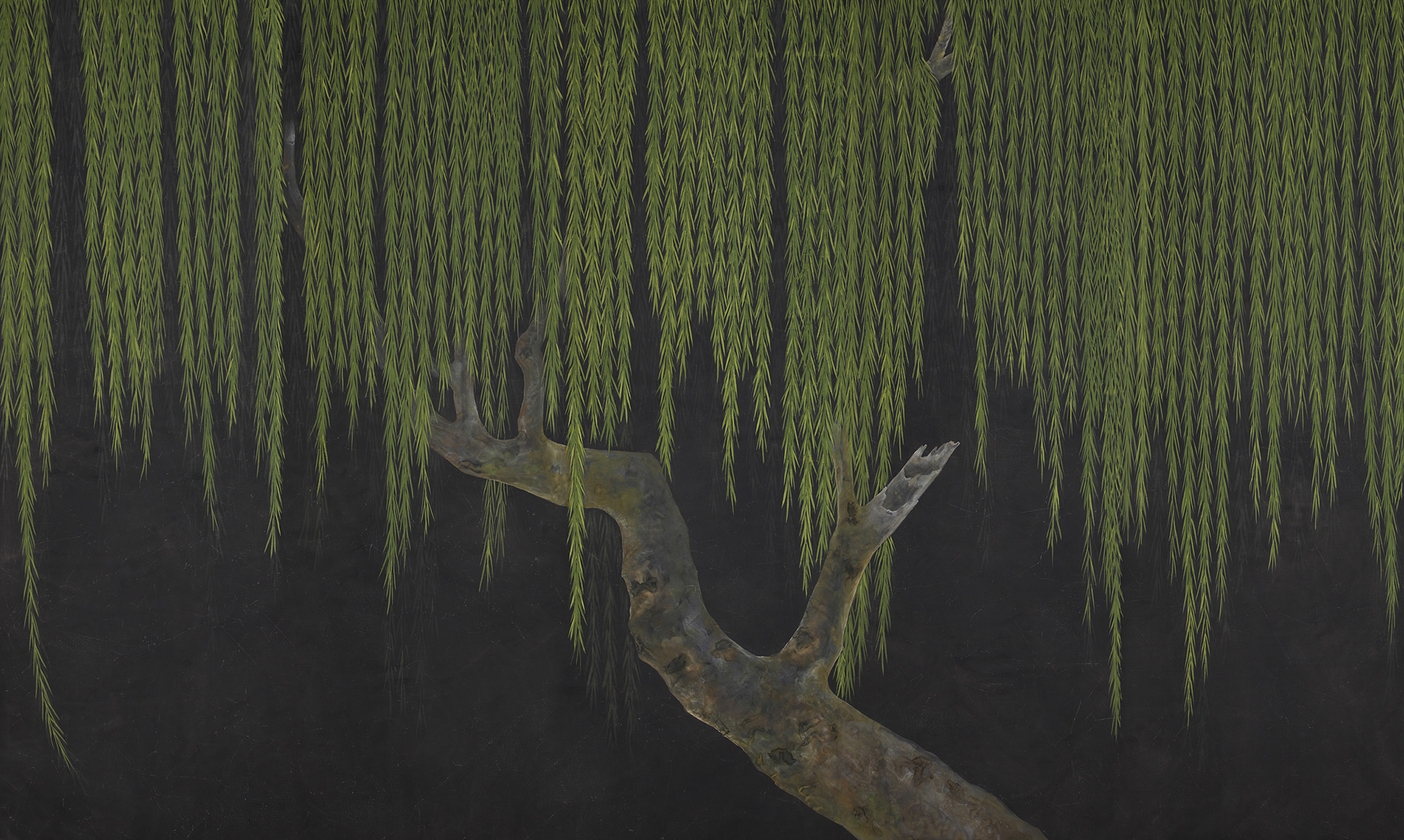 Обои ручная роспись Willow Original colourway on Edo Night painted silk Обои ручная роспись Willow Original colourway on Edo Night painted silk - постер Loft-Concept в Тюмени