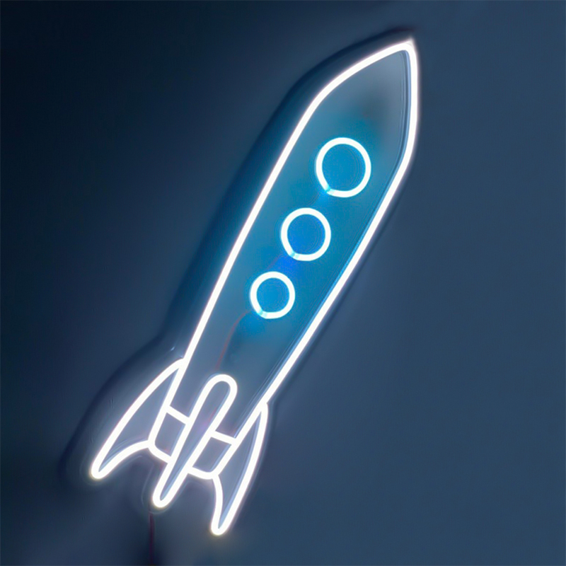 Неоновая настенная лампа Rocket Neon Wall Lamp Белый Голубой в Тюмени | Loft Concept 