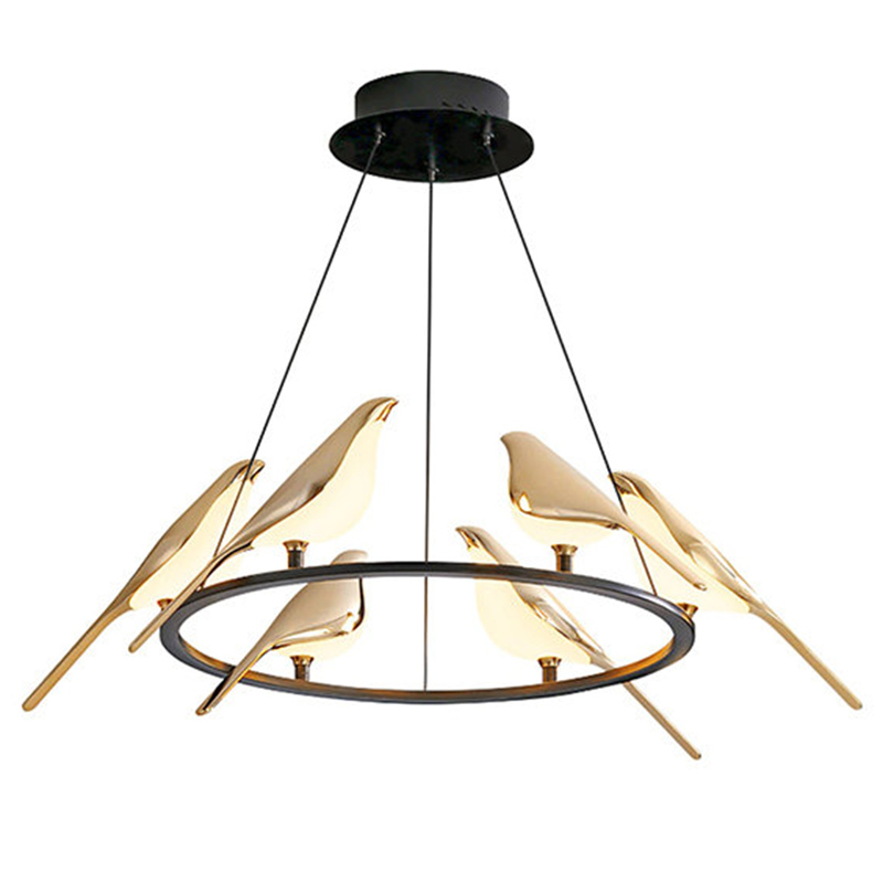 Люстра с золотыми птичками круглая NOMI Chandelier Six birds Round Глянцевое золото Черный Люстра с золотыми птичками круглая NOMI Chandelier Six birds Round Глянцевое золото Черный в Тюмени | Loft Concept