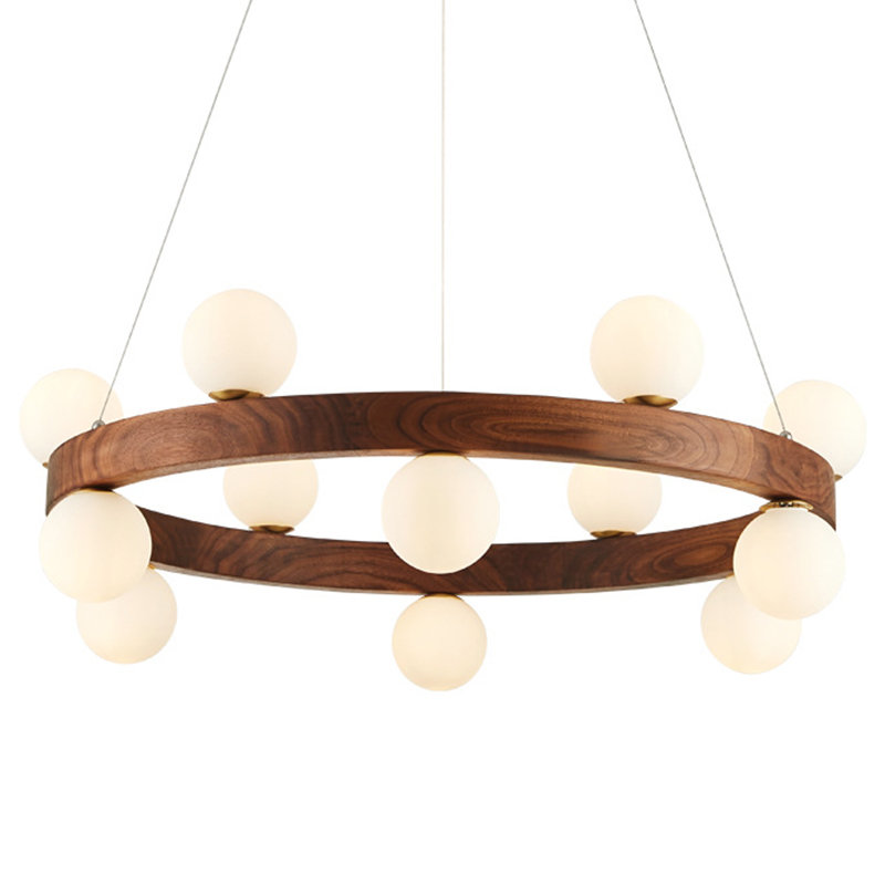 Люстра из дерева с белыми плафонами GRAND Wooden Chandelier Белое матовое стекло Коричневый Латунь Люстра из дерева с белыми плафонами GRAND Wooden Chandelier Белое матовое стекло Коричневый Латунь в Тюмени | Loft Concept