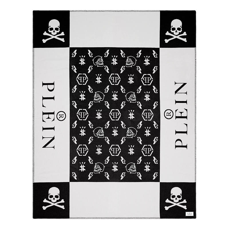 Плед Philipp Plein Plaid Cashmere Skull Черно-белый в Тюмени | Loft Concept 