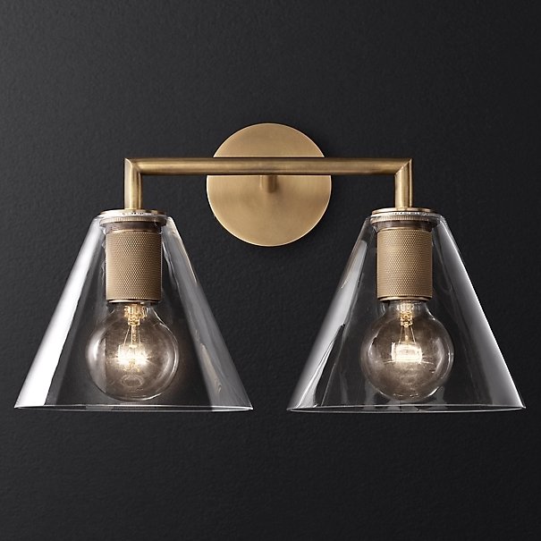 Бра RH Utilitaire Funnel Shade Double Sconce Brass Прозрачное Стекло Латунь Бра RH Utilitaire Funnel Shade Double Sconce Brass Прозрачное Стекло Латунь в Тюмени | Loft Concept