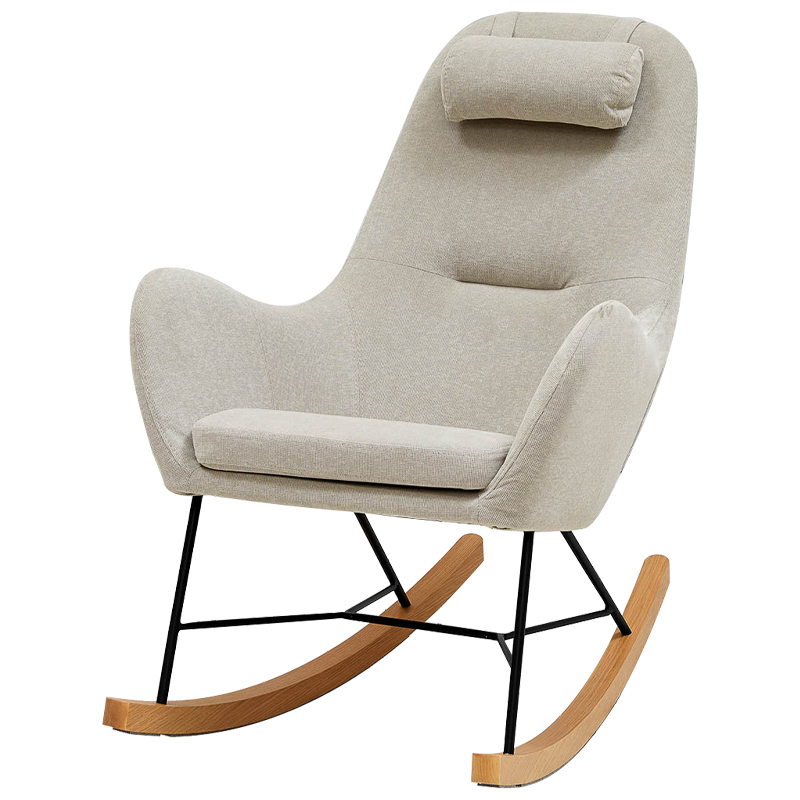 Бежевое Кресло-качалка с подушкой Rhyley Rocking Chair Бежево-серый Черный Древесина Бежевое Кресло-качалка с подушкой Rhyley Rocking Chair Бежево-серый Черный Древесина в Тюмени | Loft Concept