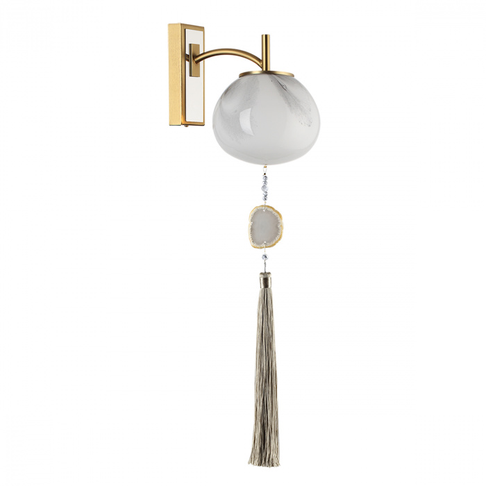 Бра с шарообразным плафоном из белого стекла с подвеской из камня Agatelle Латунь Бежевый Серый Белый в Тюмени | Loft Concept 