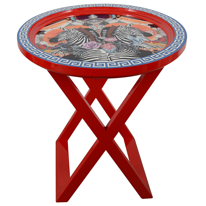 Приставной стол Zebras Painted Round Countertop Side Table Мульти Красный Приставной стол Zebras Painted Round Countertop Side Table Мульти Красный в Тюмени | Loft Concept