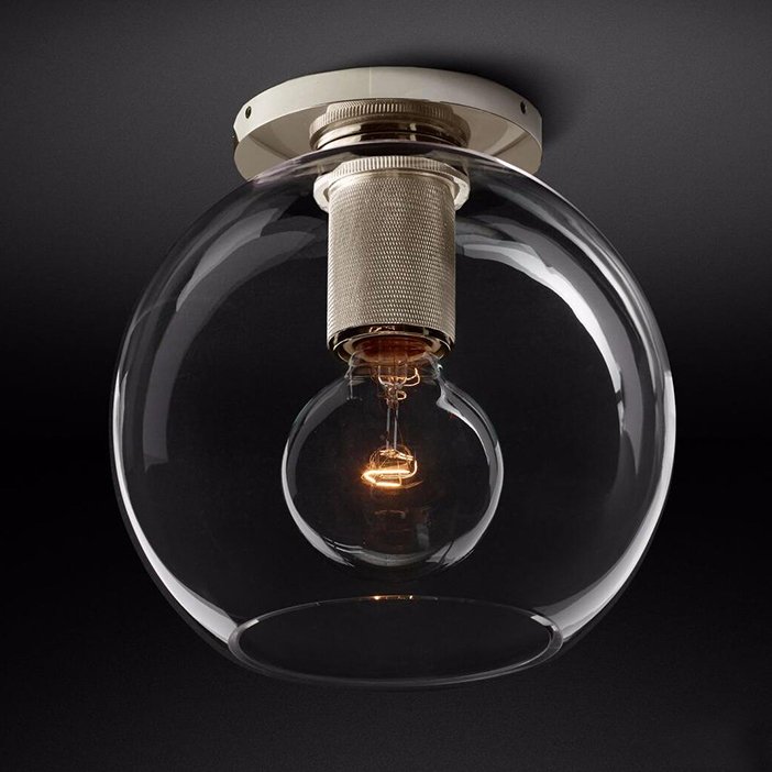 Потолочный светильник RH Utilitaire Globe Shade Flushmount Прозрачное Стекло Никель Потолочный светильник RH Utilitaire Globe Shade Flushmount Прозрачное Стекло Никель в Тюмени | Loft Concept