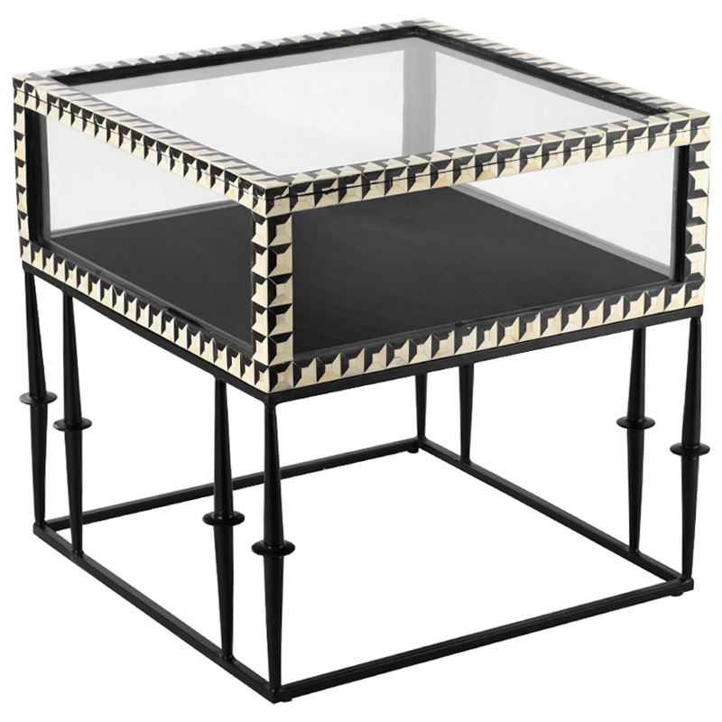 Приставной стол с витриной Bone Inlay black white Черный Белый Приставной стол с витриной Bone Inlay black white Черный Белый в Тюмени | Loft Concept