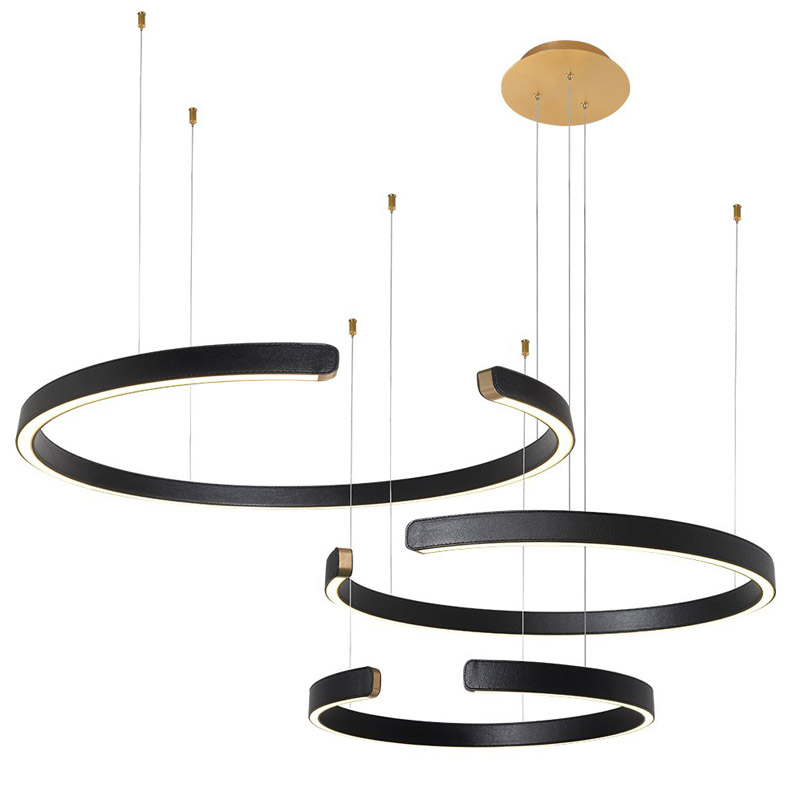 Люстра Half Ring 3 black leather Черный Золотой Люстра Half Ring 3 black leather Черный Золотой в Тюмени | Loft Concept
