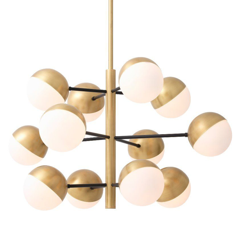 Люстра Eichholtz Chandelier Cona S Латунь Античная полированная Белое матовое стекло Черный Люстра Eichholtz Chandelier Cona S Латунь Античная полированная Белое матовое стекло Черный в Тюмени | Loft Concept