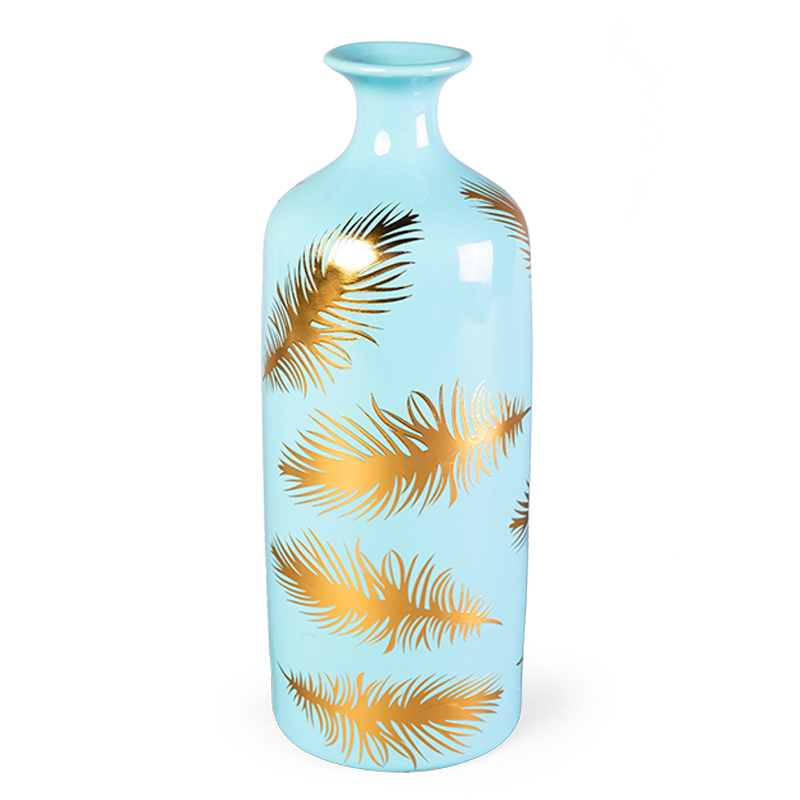 Ваза Gold feathers on blue Vase 30 Голубой Глянцевое золото Ваза Gold feathers on blue Vase 30 Голубой Глянцевое золото в Тюмени | Loft Concept