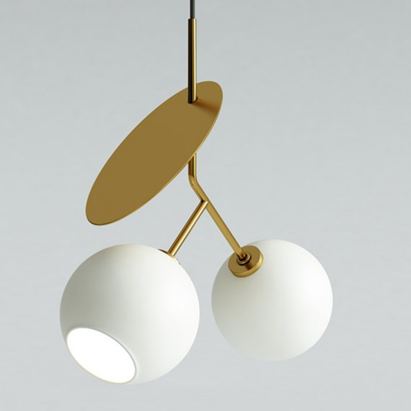 Подвесной светильник Cherry Pendant Double Gold Белое матовое стекло Черный Глянцевое золото Подвесной светильник Cherry Pendant Double Gold Белое матовое стекло Черный Глянцевое золото в Тюмени | Loft Concept