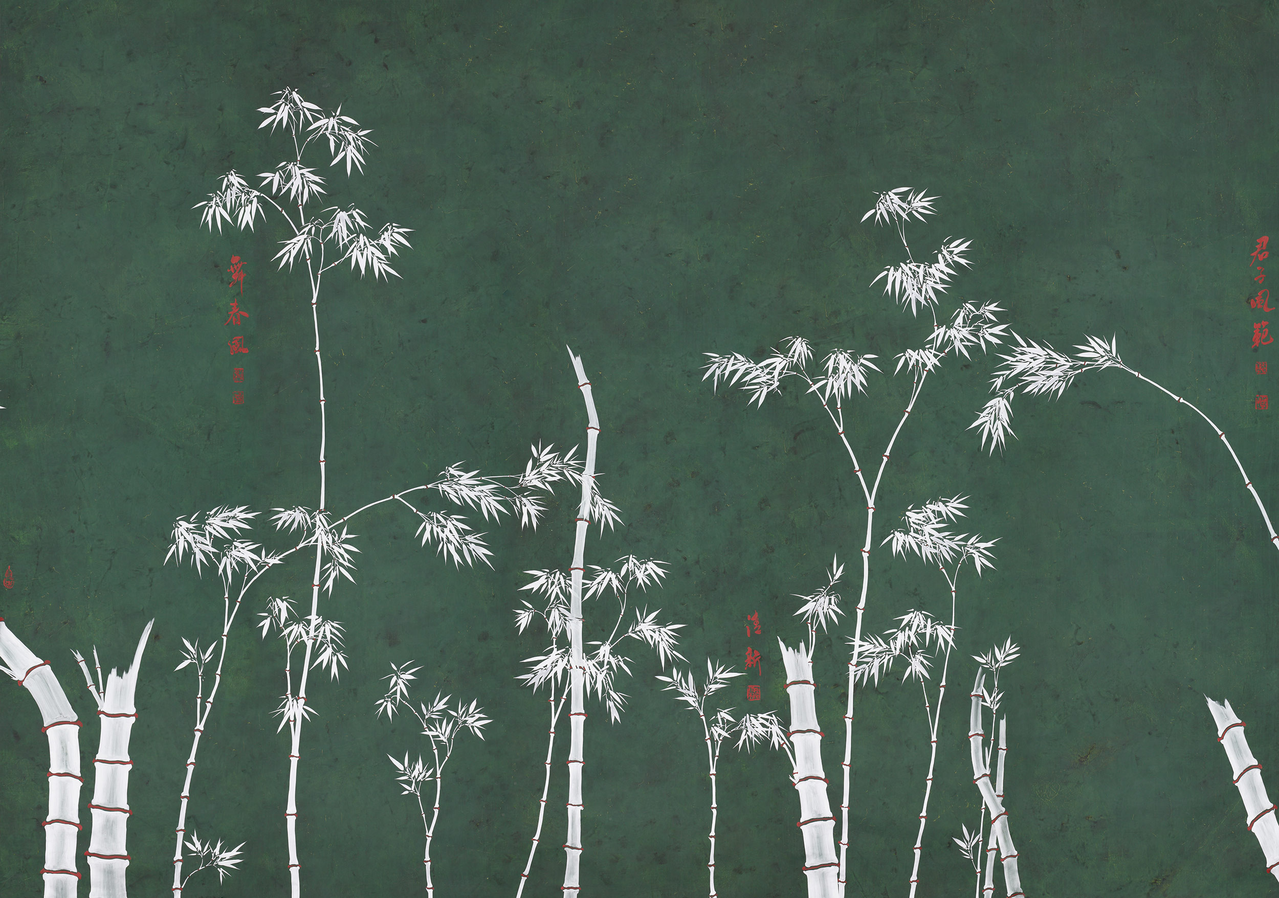 Обои ручная роспись Bamboo Argent on Edo Green painted silk Обои ручная роспись Bamboo Argent on Edo Green painted silk - постер Loft-Concept в Тюмени
