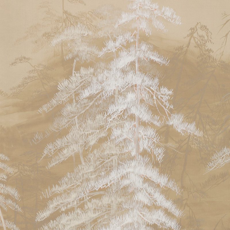 Обои ручная роспись Abstract Pines Original colourway on Stone Ochre dyed silk Обои ручная роспись Abstract Pines Original colourway on Stone Ochre dyed silk в Тюмени | Loft Concept