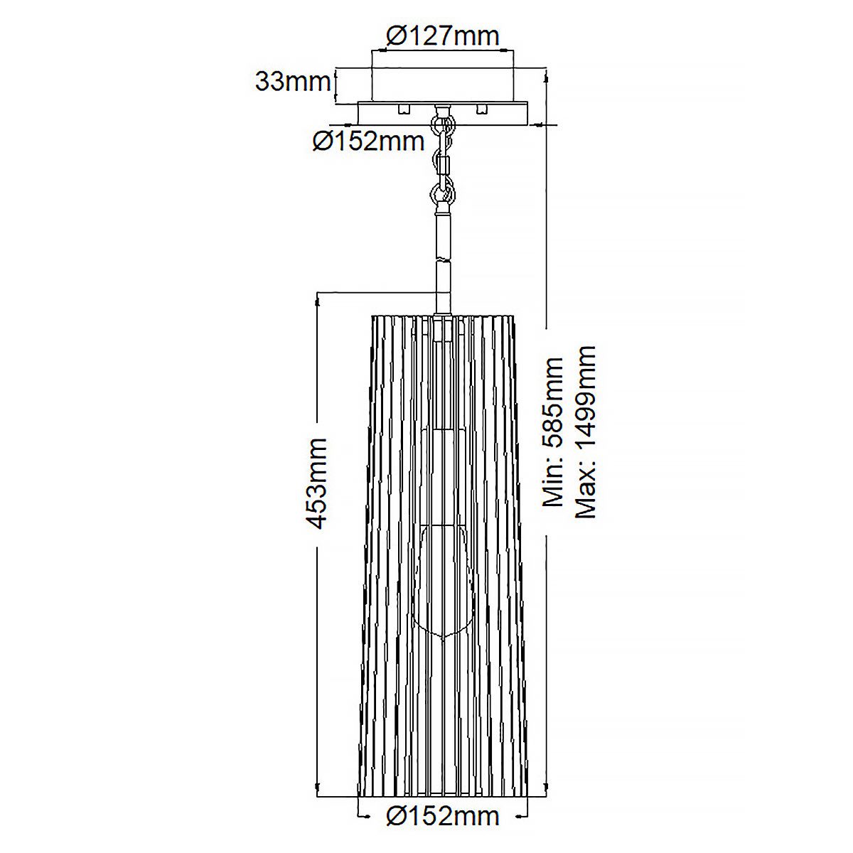 Подвесной светильник с узким цилиндрическим абажуром из черных вертикальных реек Kichler в Тюмени