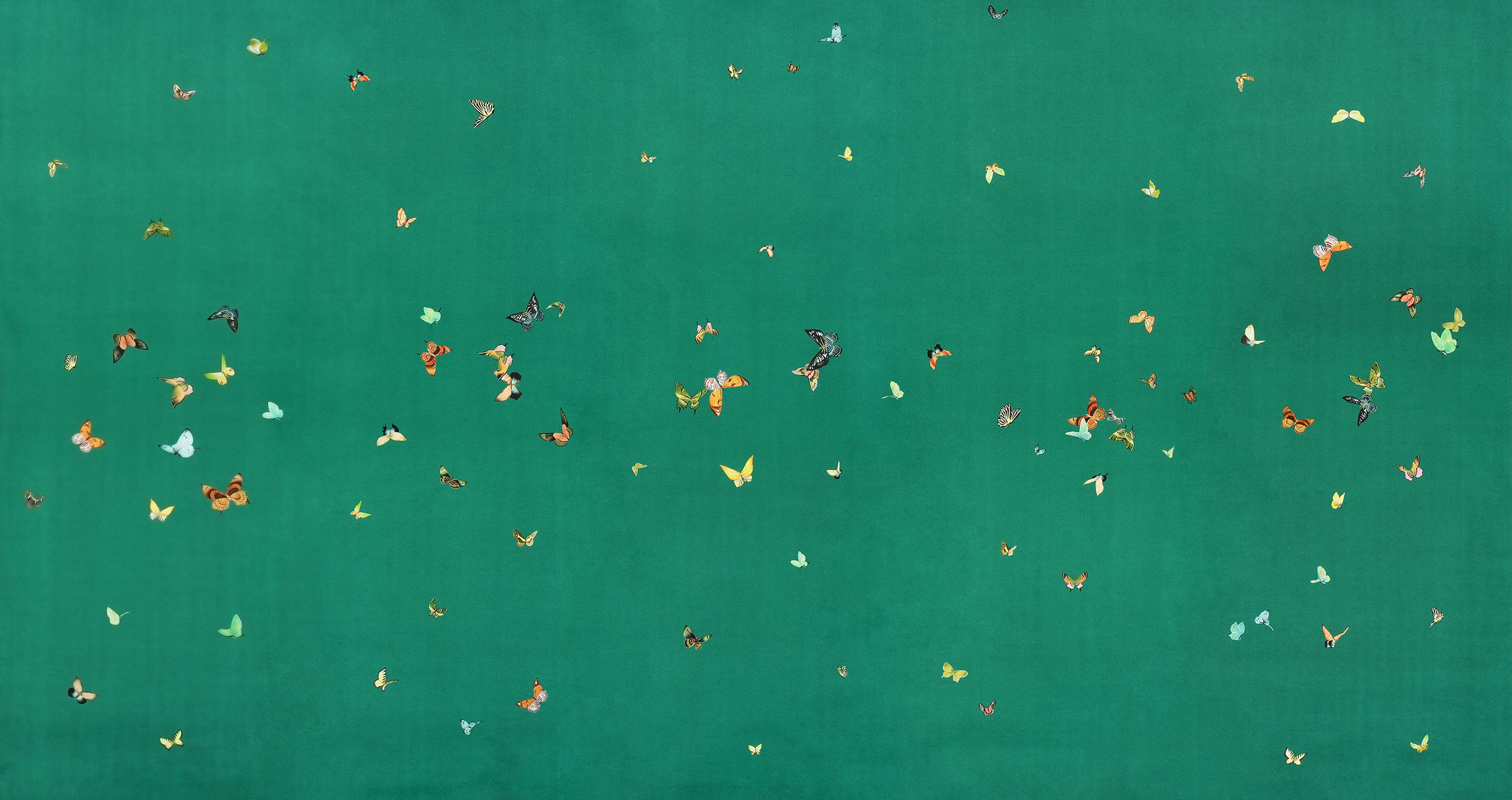 Обои ручная роспись Butterflies Emerald on green dyed paper Обои ручная роспись Butterflies Emerald on green dyed paper - постер Loft-Concept в Тюмени