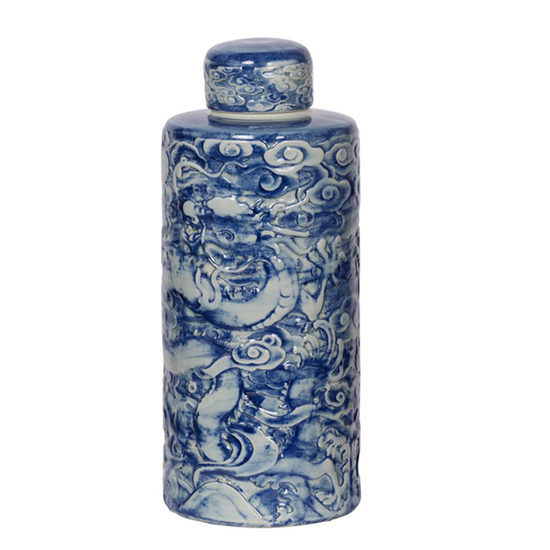 Ваза с крышкой Blue & White Pattern Белый Синий Ваза с крышкой Blue & White Pattern Белый Синий в Тюмени | Loft Concept