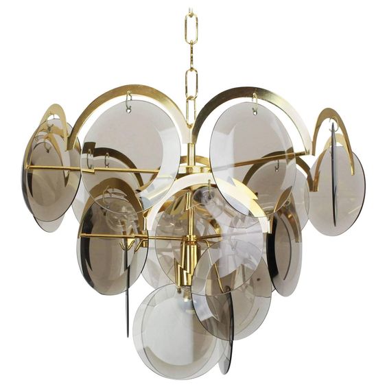 Люстра 1960S VISTOSI SMOKED GLASS DISC CHANDELIER Золотой Стекло Смок Люстра 1960S VISTOSI SMOKED GLASS DISC CHANDELIER Золотой Стекло Смок в Тюмени | Loft Concept