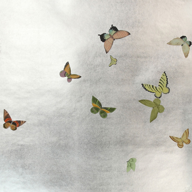 Обои ручная роспись Butterflies Emerald on Tarnished Silver gilded paper Обои ручная роспись Butterflies Emerald on Tarnished Silver gilded paper в Тюмени | Loft Concept
