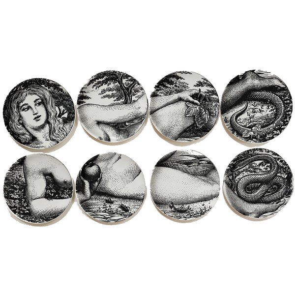 Тарелки FORNASETTI SET OF 8 "EVA" Черный Тарелки FORNASETTI SET OF 8 "EVA" Черный в Тюмени | Loft Concept