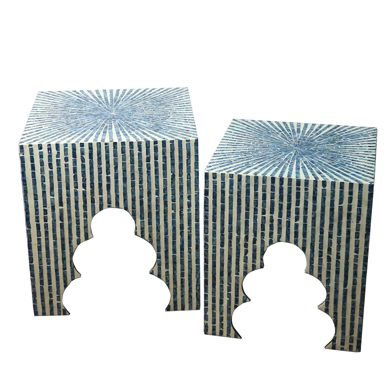 Комплект Приставных Cтолов Bone Inlay Blue из раковин устриц Белый Голубой Комплект Приставных Cтолов Bone Inlay Blue из раковин устриц Белый Голубой в Тюмени | Loft Concept