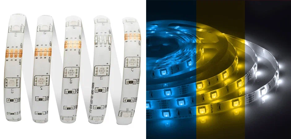 Светодиодная влагозащищенная лента 7,2W/m 30LED/m 5050SMD разноцветная 5M - фото №1