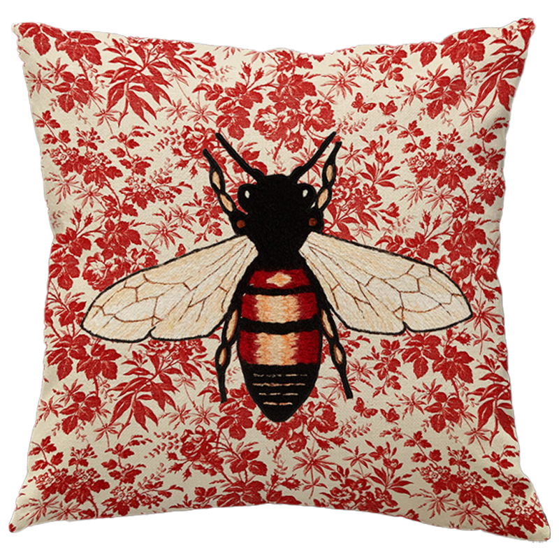 Декоративная подушка Стиль Gucci Bee Красный Бежевый Черный Декоративная подушка Стиль Gucci Bee Красный Бежевый Черный в Тюмени | Loft Concept