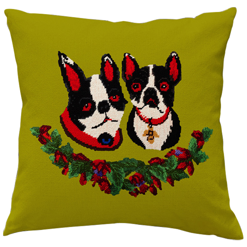 Декоративная подушка Стиль Gucci Two Dogs Green Мульти Зеленый в Тюмени | Loft Concept 