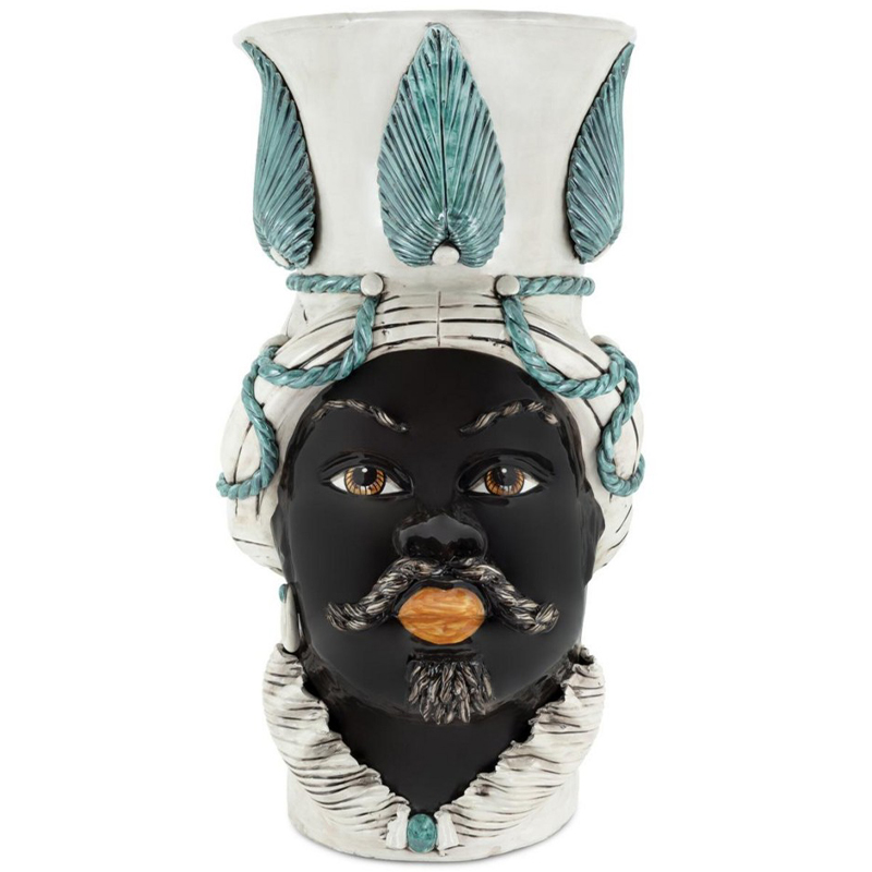 Ваза Vase Moro Man Giant With Leaf Malachite Бежевый Бирюзовый Черный Ваза Vase Moro Man Giant With Leaf Malachite Бежевый Бирюзовый Черный в Тюмени | Loft Concept