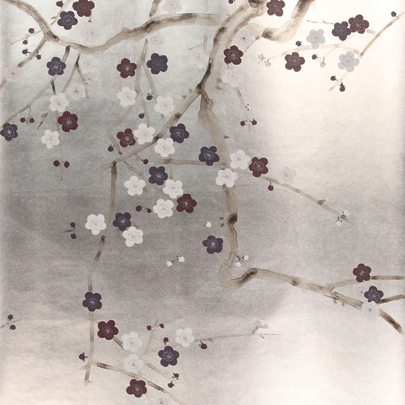 Обои ручная роспись Plum Blossom Lavender on Tarnished Silver gilded paper Обои ручная роспись Plum Blossom Lavender on Tarnished Silver gilded paper в Тюмени | Loft Concept