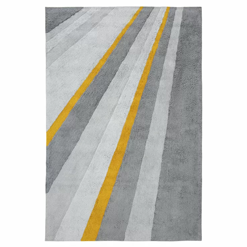Ковер из хлопка серого цвета с геометрическим рисунком Elan Stripe Серый Желтый Ковер из хлопка серого цвета с геометрическим рисунком Elan Stripe Серый Желтый в Тюмени | Loft Concept