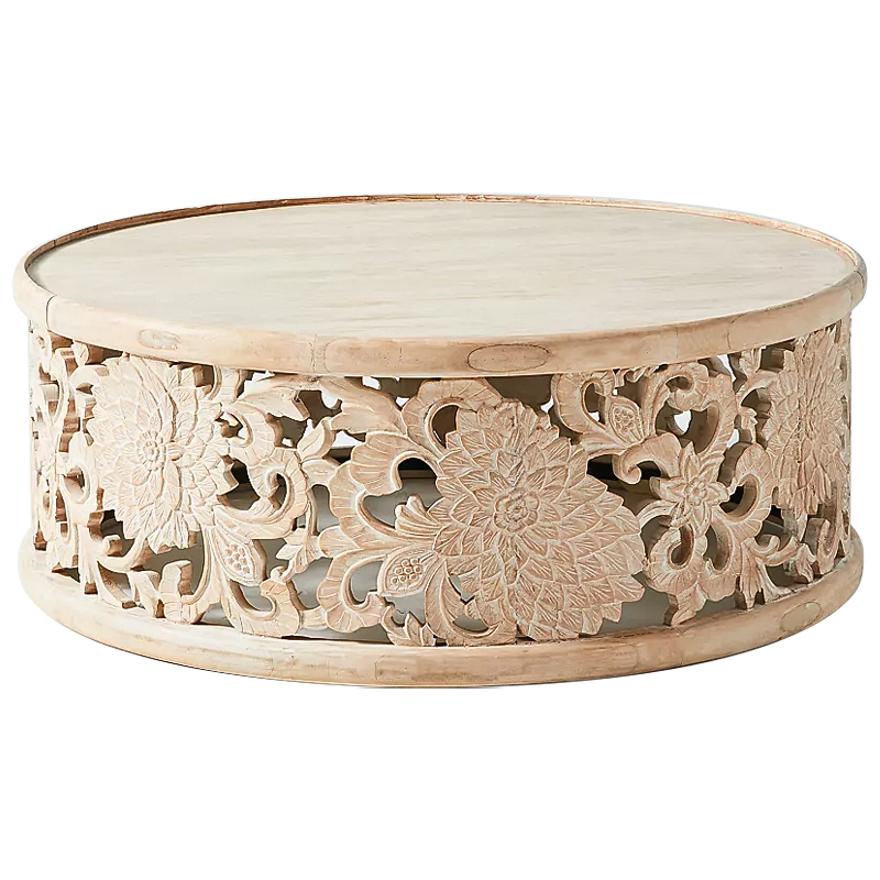 Круглый кофейный стол Handcarved Lotus Round Coffee Table Древесина Круглый кофейный стол Handcarved Lotus Round Coffee Table Древесина в Тюмени | Loft Concept
