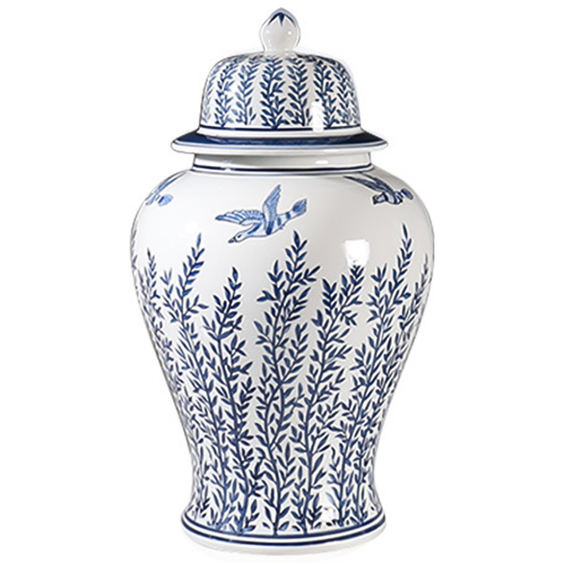 Ваза с крышкой Oriental Blue & White Flying Birds Vase Белый Синий Ваза с крышкой Oriental Blue & White Flying Birds Vase Белый Синий в Тюмени | Loft Concept