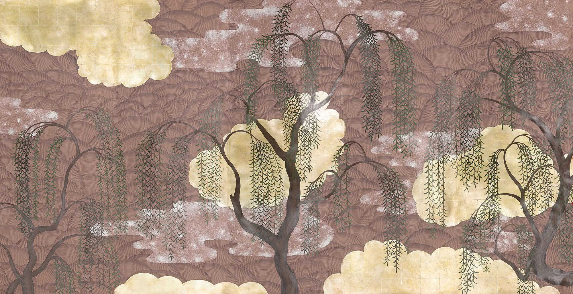 Обои ручная роспись Willow & Waves Original colourway on Edo painted Xuan paper with antiquing Обои ручная роспись Willow & Waves Original colourway on Edo painted Xuan paper with antiquing - постер Loft-Concept в Тюмени