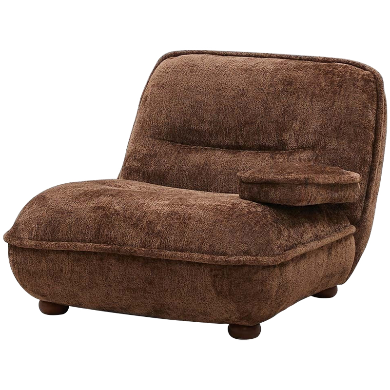 Кресло без подлокотников коричневое ну круглых деревянных ножках Loup Plush Armchair Brown Коричневый Кресло без подлокотников коричневое ну круглых деревянных ножках Loup Plush Armchair Brown Коричневый в Тюмени | Loft Concept