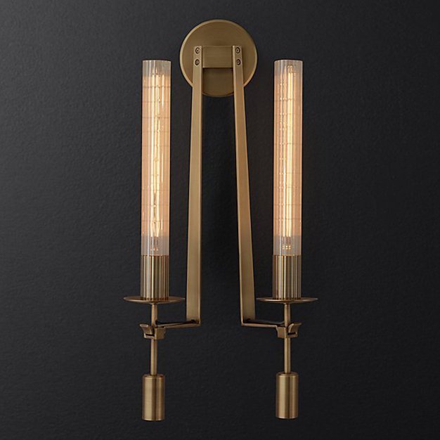 Бра RH FONTANELLE DOUBLE WALL LAMP Латунь Прозрачное Стекло Бра RH FONTANELLE DOUBLE WALL LAMP Латунь Прозрачное Стекло в Тюмени | Loft Concept