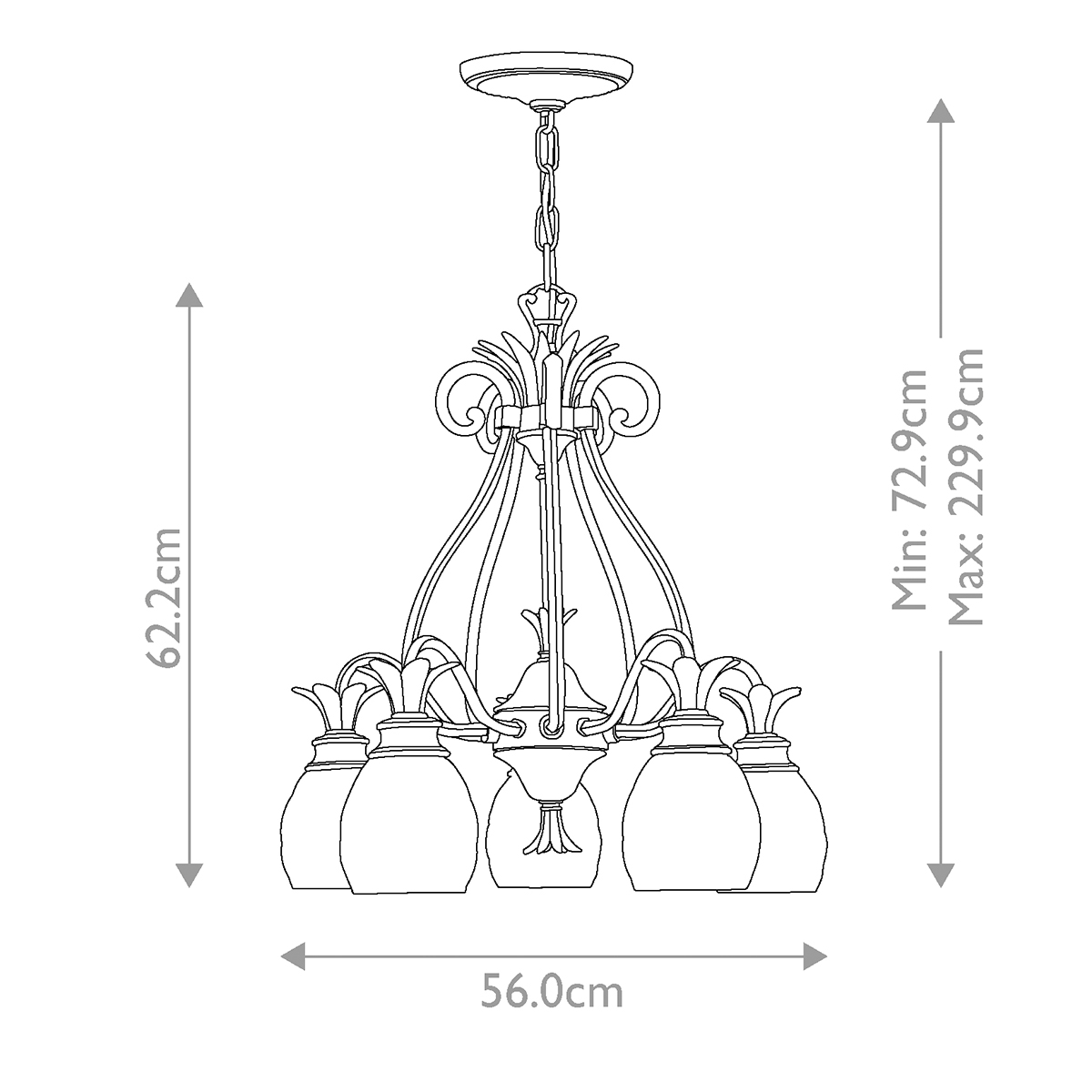 Люстра цвета латунь с 5-ю плафонами из рельефного стекла в форме ананаса Hinkley в Тюмени