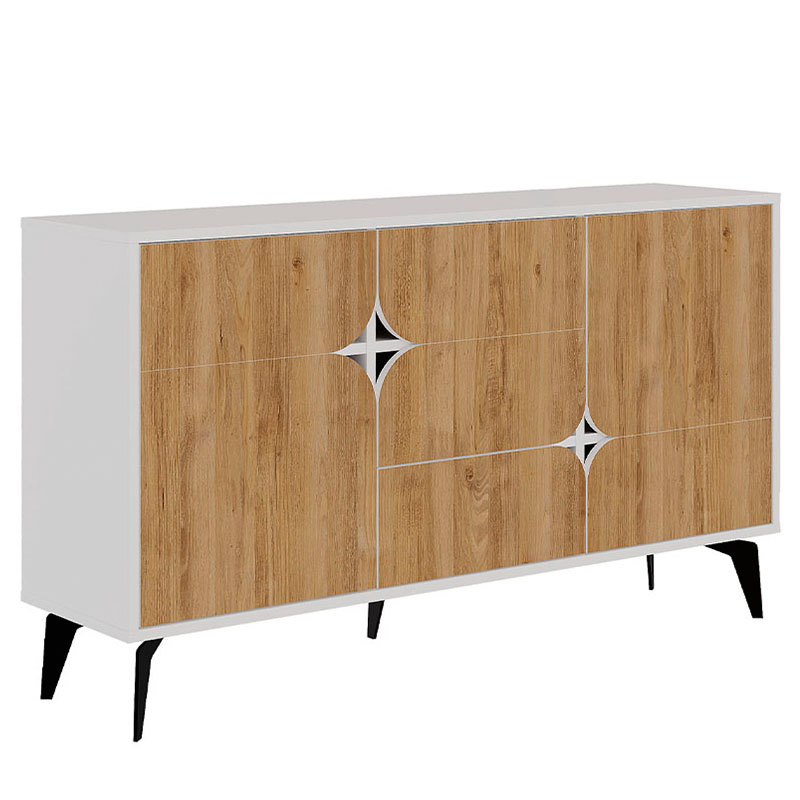 Комод с 3-мя дверцами и выдвижным ящиком цвета светлый дуб SPARK CONSOLE WHITE Белый Светлый дуб Комод с 3-мя дверцами и выдвижным ящиком цвета светлый дуб SPARK CONSOLE WHITE Белый Светлый дуб в Тюмени | Loft Concept