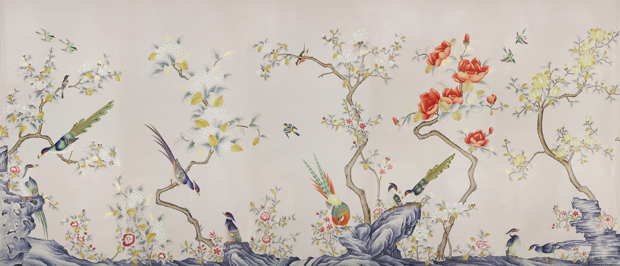 Обои ручная роспись Japanese Garden Colourway SC-252 on grey dyed paper Обои ручная роспись Japanese Garden Colourway SC-252 on grey dyed paper - постер Loft-Concept в Тюмени