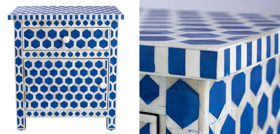 Тумба Midnight Blue Hexagon inlay cupboard 2 Drawer Тумба Midnight Blue Hexagon inlay cupboard 2 Drawer - Loft-Concept в Тюмени